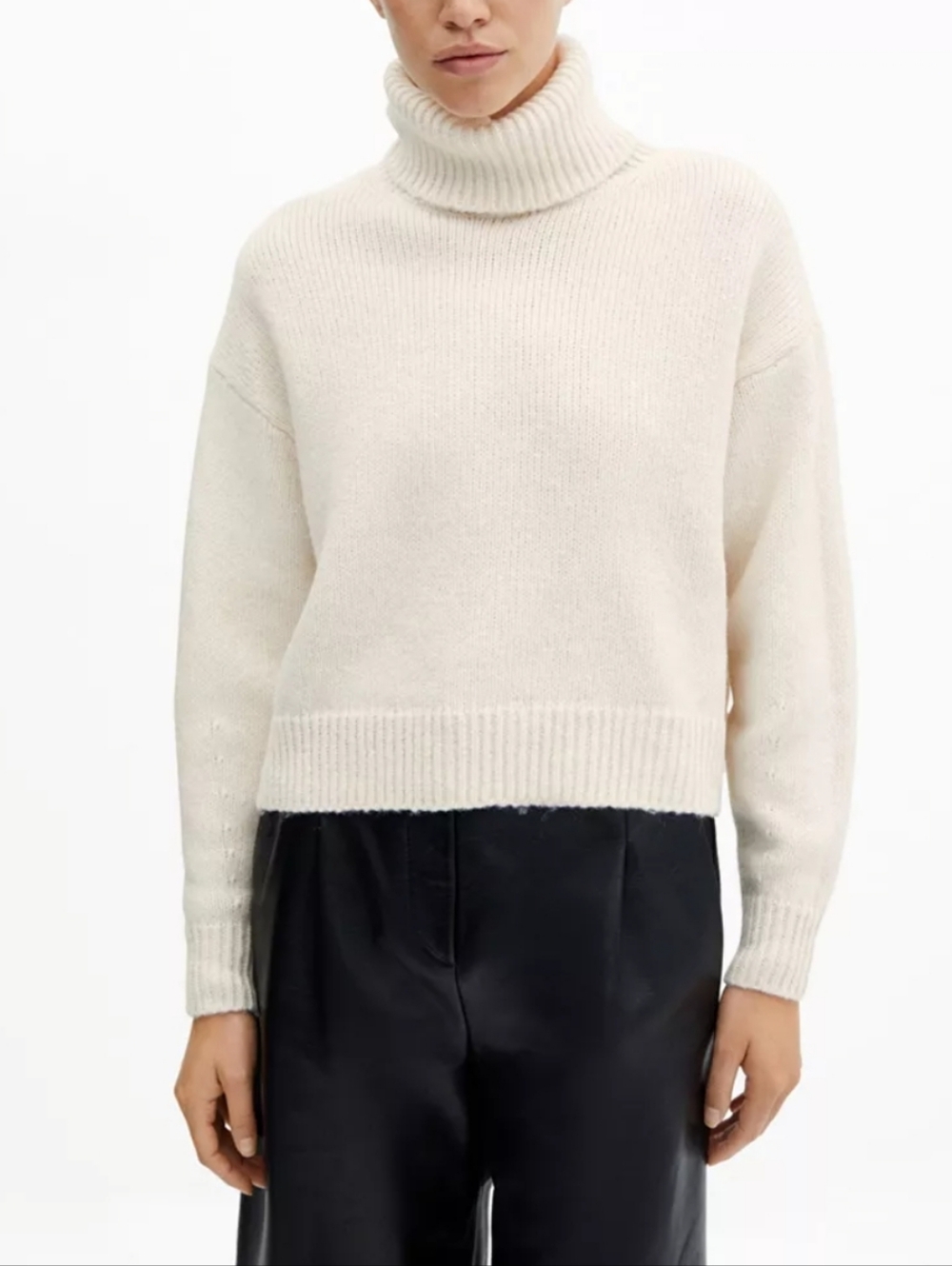 Mango Cream Ribbed Turtleneck Sweater